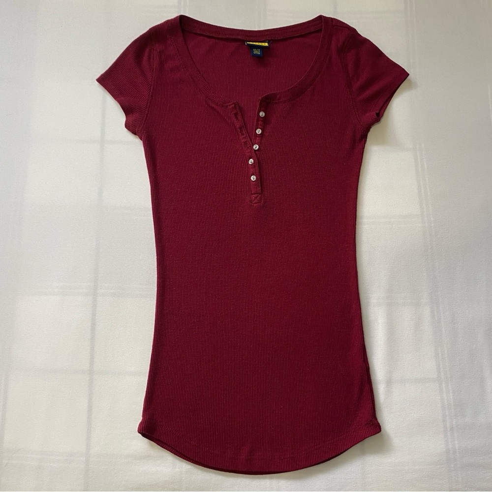 Burgundy Short Sleeve Henley Top